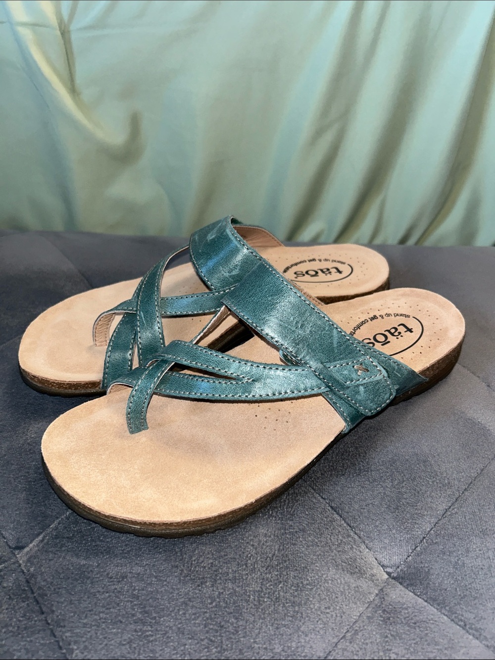 Taos Footwear Teal Leather Crisscross Sandals